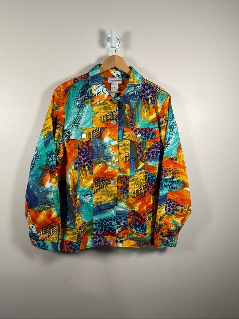Bold Multicolor Abstract Print Button-Down Shirt - Turquoise & Orange